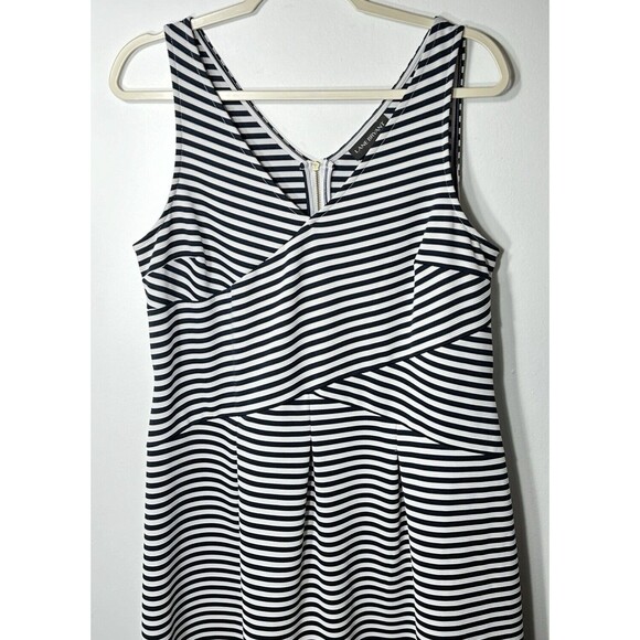 LANE BRYANT Dress Size 14 Blue/White Stripe Sleeveless Double V-Neck Back Zip - Picture 4 of 12